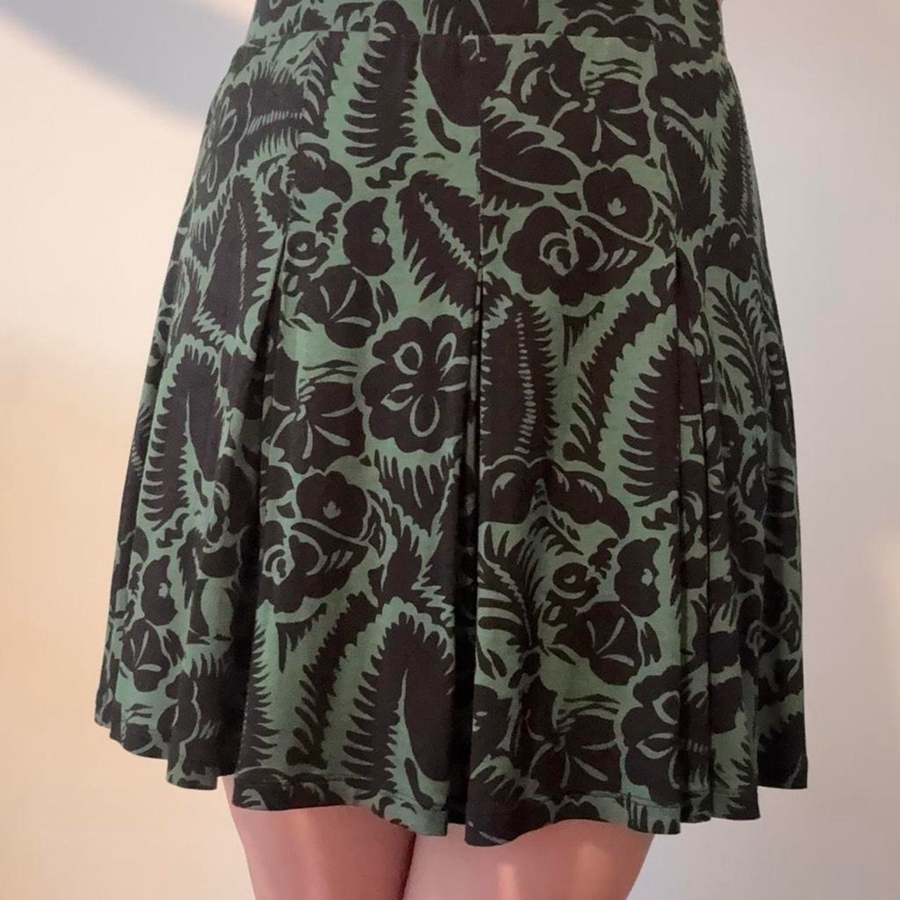 Boden Green and Black Floral Skater Skirt